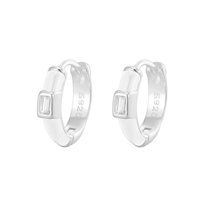 S925 sterling silver hoop earrings with rectangular zircon and minimalist ins style
