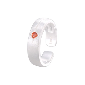 S925 sterling silver brushed star ring with orange gemstone on a clean white background