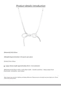 Detail of S925 sterling silver bow pendant with blade chain and 5cm extension