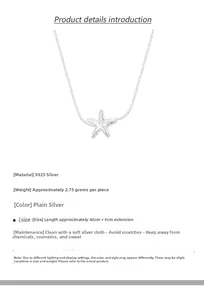 Macro detail of S925 sterling silver starfish pendant with lava texture and 40+5cm chain