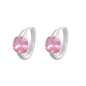 Boucles d'oreilles créoles en argent S925 avec zircon rose carré pour un look minimaliste