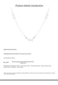 Detail of S925 sterling silver bow necklace with 40+5cm chain and product specifications