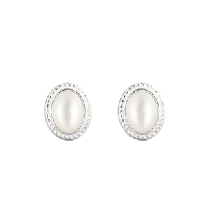 Boucles d'oreilles ovales en argent S925 avec bordure torsadée et nacre blanche