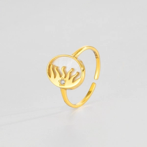 Bague Motif Soleil En Nacre Argent Sterling 925 Sertie De Zircon Réglable Ouverte Mode Vintage Pour Femmes