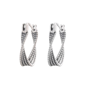 Unique S925 sterling silver twisted hoop earrings with textured vintage woven design