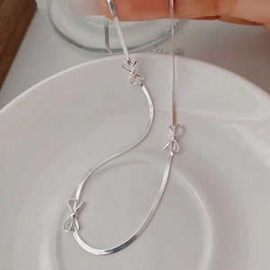 925 Sterling Silver Bowknot Necklace For Women Minimalist Sweet Snake Chain Choker Elegant Fashion Jewelry Gift