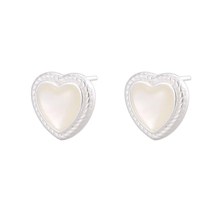 S925 Sterling Silver Mother Of Artificial Pearl Heart Stud Earrings For Women Elegant Twisted Rope Border Minimalist Jewelry Gift