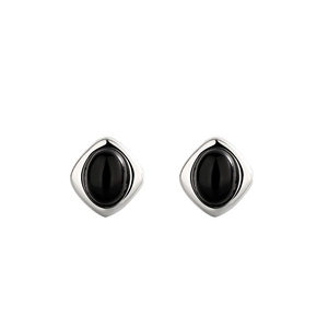 Orecchini a lobo in argento S925 con agata nera e design geometrico a rombo