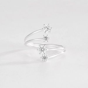 Detailed macro view of S925 silver multi-layer spiral ring with sparkling zircon accents