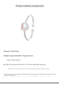 Dettagli tecnici dell'anello a cuore in argento S925 con pietra di luna e misure
