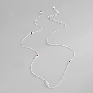925 Sterling Silver Colorful Rhinestone Round Pendant Necklace For Women Minimalist Dainty Clavicle Chain Fashion Neck Jewelry