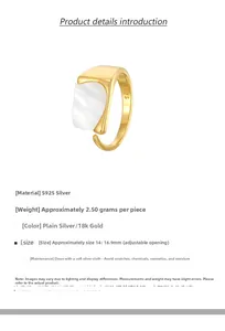 Detailed view of S925 silver stamp on gold-plated shell ring with adjustable band