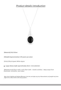 Detailed specs for S925 sterling silver black agate teardrop pendant necklace 40+5cm