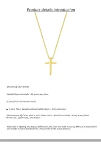 Close-up of S925 sterling silver cross pendant necklace with 40cm chain and 5cm extension