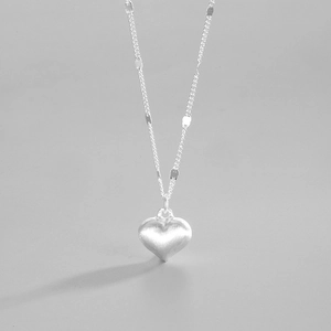 S925 Sterling Silver Heart Pendant Necklace Minimalist Brushed Matte Finish Clavicle Chain Elegant Jewelry For Women