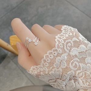 S925 sterling silver double-layer open ring featuring sparkling star-shaped cubic zirconia