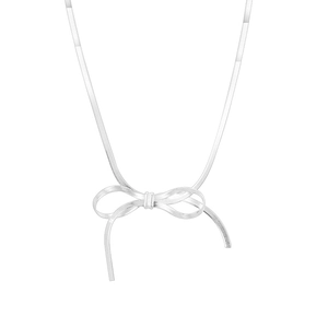 Minimalist S925 sterling silver blade chain necklace with a sleek metal bow pendant
