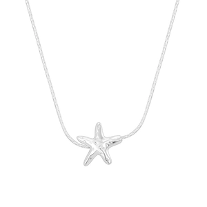 Minimalist S925 sterling silver lava starfish pendant necklace with sleek snake chain