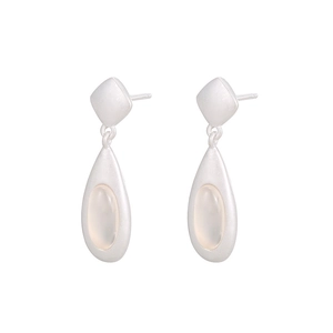 S925 sterling silver matte drop earrings with natural agate stones on white background