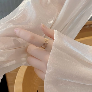Minimalist double-layer wavy 925 sterling silver adjustable open ring in gold finish