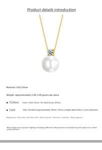 Detail of S925 silver necklace featuring a 10-12mm white pearl and adjustable gold chain