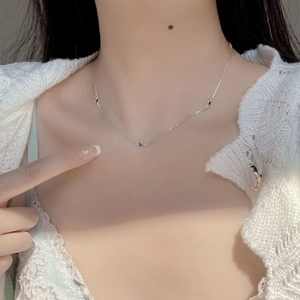 Elegant S925 sterling silver chain necklace with colorful round crystals for women