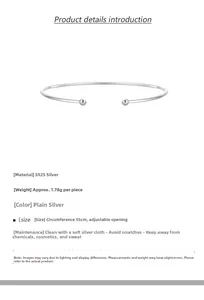 Detail of S925 sterling silver open bracelet showing adjustable design and 1.78g weight
