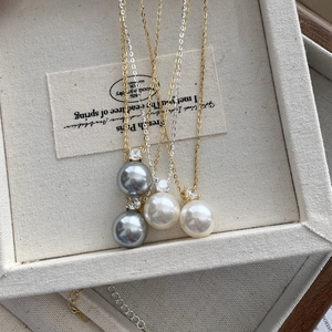 Round Artificial Pearl Pendant Necklace S925 Sterling Silver Zircon Accent Elegant Fashion Jewelry Clavicle Chain For Women Gift