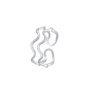 925 sterling silver double-layer wave open ring with minimalist curved adjustable design