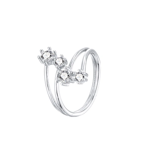 Minimalist S925 sterling silver double layer star ring with sparkling crystals on white background
