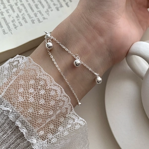 Élégant bracelet à double couche en argent sterling S925 avec des perles polies