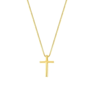 Minimalist 925 sterling silver cross necklace with a polished gold finish on a box chain