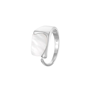 S925 sterling silver punk ring featuring a square white shell inlay and adjustable band
