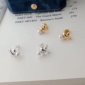 925 Sterling Silver Earring Post French Retro Cross X Shape Artificial Pearl Stud Earrings Light Luxury Minimalist High End Fashion Jewelry For Women