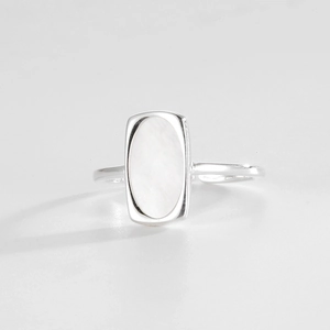 Minimalist S925 sterling silver geometric ring with rectangular white shell inlay