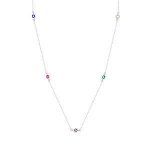 Minimalist S925 sterling silver necklace with five small colorful round gemstones