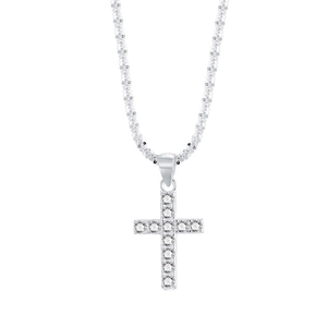 Sparkling S925 sterling silver cross necklace with pavé cubic zirconia on twisted rope chain