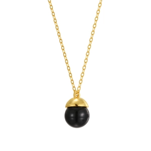 Minimalist S925 silver necklace with black agate round pendant and gold chain