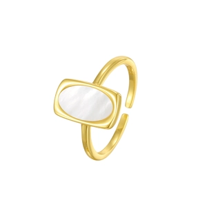 S925 sterling silver gold ring with rectangular white mother of pearl shell inlay