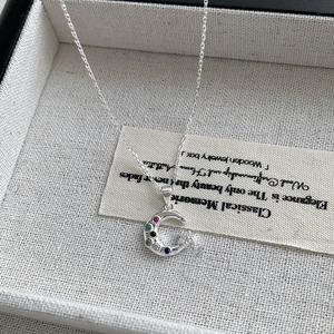 925 Sterling Silver Moon Star Pendant Necklace Colorful Rhinestone Inlaid Clavicle Chain Jewelry For Women Elegant Gift
