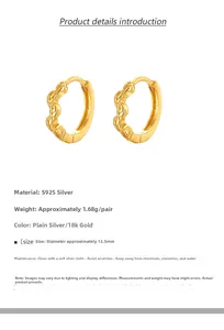 Detailansicht goldener S925 Sterling Silber Creolen mit Blattstruktur und Maßen