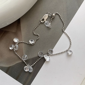 S925 sterling silver bracelet with cubic zirconia charms and adjustable droplet extension
