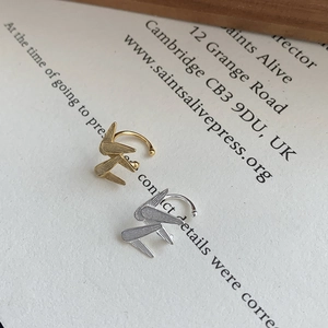 Manchette d'Oreille en Argent Sterling 925 Feuille de Bambou Grue en Papier Brossé Boucles d'Oreilles Clip Sans Perçage Femme