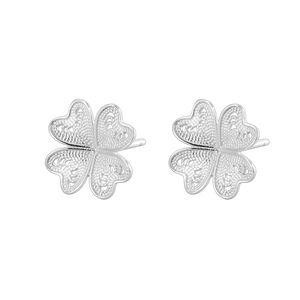 Élégantes boucles d'oreilles trèfle en argent sterling S925 avec texture tissée ajourée fine