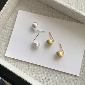 925 Sterling Silver Teardrop Bean Stud Earrings Brushed Frosted Texture Gold Silver Small Minimalist Jewelry For Women
