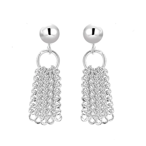 Minimalist S925 sterling silver ball stud earrings with elegant long chain tassels