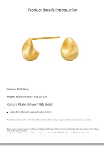 Detail of S925 sterling silver water drop earrings with 18k gold brushed texture finish