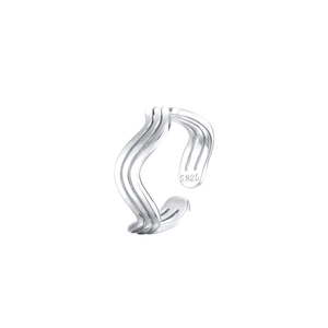 S925 sterling silver wave ring featuring a multi-layer curved geometric open design