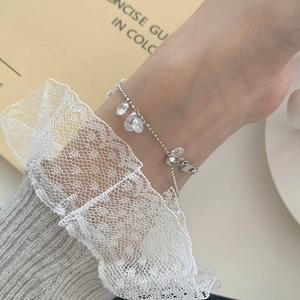 Elegant S925 sterling silver beaded bracelet with sparkling waterdrop zirconia stones