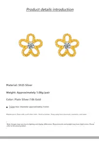 Detailed view of S925 sterling silver hollow flower stud earrings with zircon center